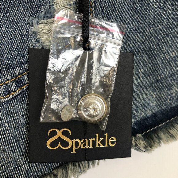 New Sparkle Women's Booty Shorts Sz 13 Jrs Fringe Rhinestones Raw Hem Destroyed - Picture 4 of 13